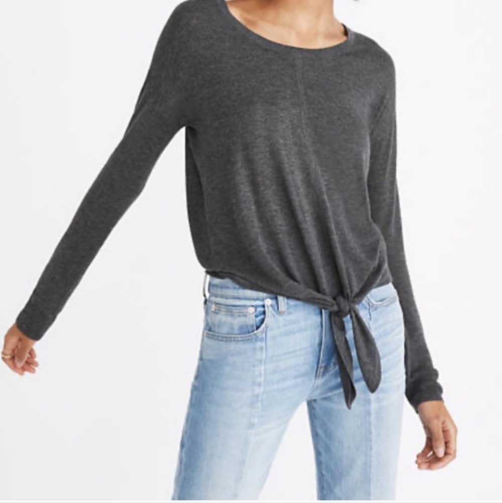 Madewell Women's Gray Modern Tie Front Sweater Lightweight Knit Size Medium.